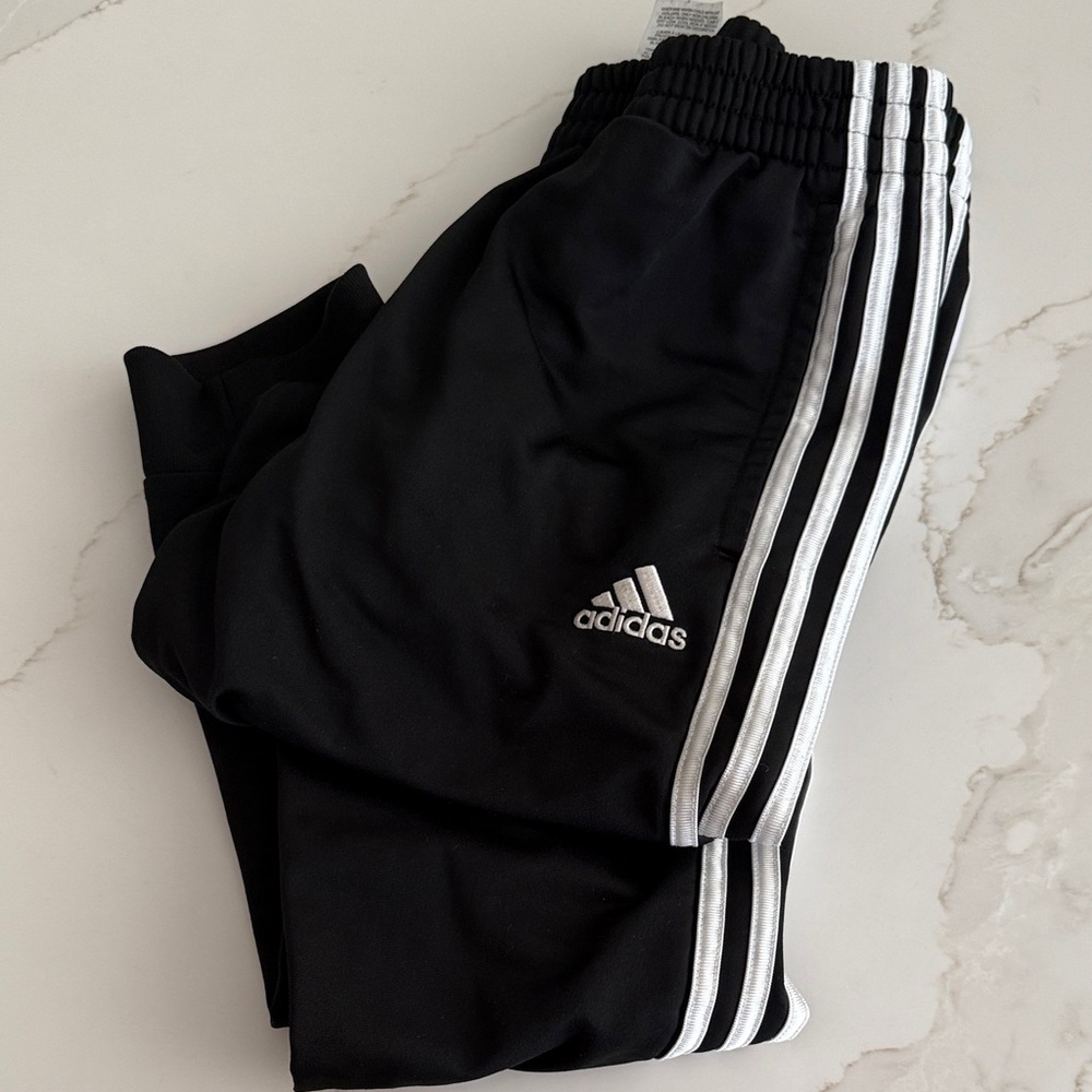 Adidas Kids Black Joggers with White Stripes
